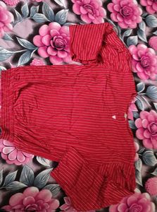 Cute Red Striped Top with Bunny Graphic