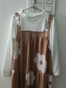 Cute Floral Print Dress with White Top