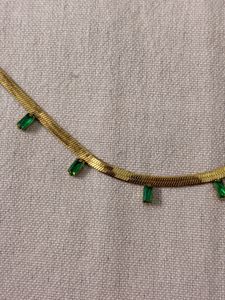 Gold Chain Necklace with Green stones anti-tarnish