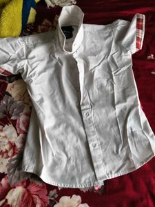 White Shirt with Plaid Trim