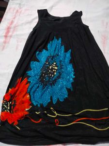 Black Floral Print Sleeveless Dress