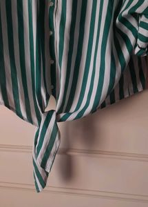 Green &amp; White Striped Tie-Front Top
