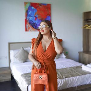 burnt Orange Wrap-Front Jumpsuit