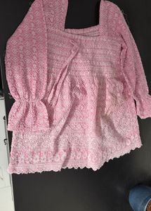 Pretty Pink Embroidered Square Neck Blouse