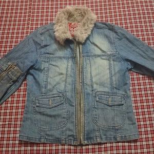 Women's Denim Jacket with Faux Fur Collar