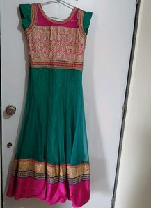 Elegant Teal & Pink Anarkali Gown