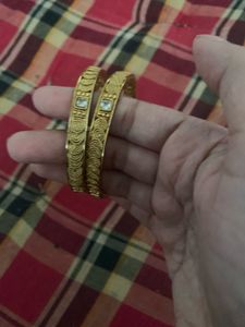 Elegant Gold Bangles with Stone Accents