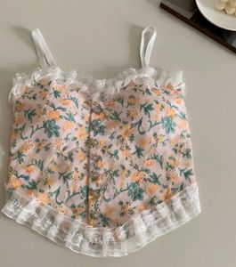 Floral Lace Trim Crop Top