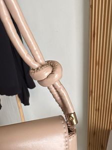 chic nude color side bag with golden buckle
