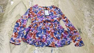 Purple Floral Print Empire Top