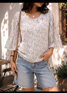 Floral Print Bell Sleeve Top