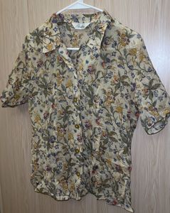 Floral Print Short Sleeve Button-Up Blouse