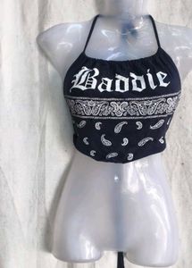 Navy blue "Baddie" Halter Neck Crop Top