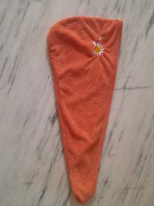 Orange Hair Towel Wrap with Daisy Embroidery