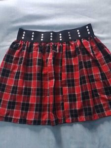 Plaid Mini Skirt with Studded Waistband