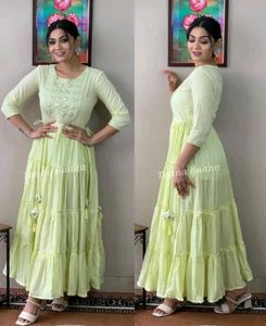 Elegant Mint Green Kurta with Embellished Neckline