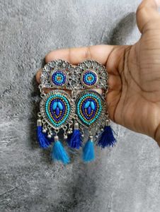 Boho Blue Tassel Earrings