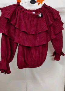 Burgundy Off-Shoulder Ruffle Top
