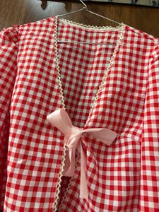 savana Red Gingham Puff Sleeve Top with Bow
