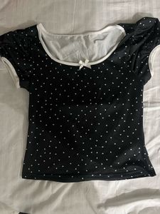 Cute Black Heart Print Top