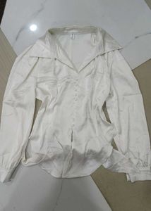 Elegant White Satin Button-Up Blouse