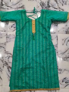 Beautiful Teal Kurta suit set with Gold Embellishm