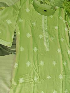Lime Green Embroidered Kurta Set with dupatta