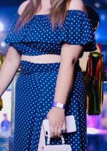 Berrylush Women Navy Blue Polka Dotted Co-Ord Set