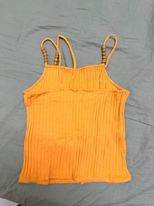 Ribbed Orange Camisole with Beaded Straps