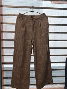 Brown Plaid Wide Leg Pants