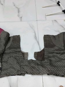 Elegant Magenta Saree with Striped Blouse combo of