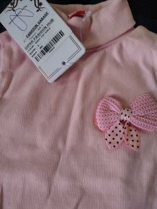 Cute Pink Turtleneck Top with Bow