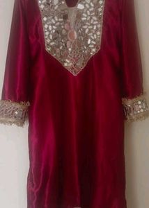 Embellished Red Kurta Set