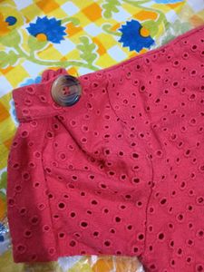 Chic Coral Eyelet T-Shirt