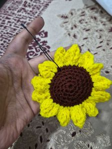 Crochet Sunflower luggage tag / bag charm