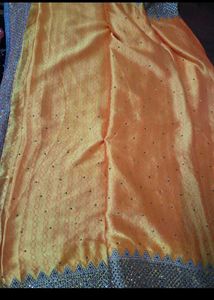 Embellished Yellow And Grey Saree
