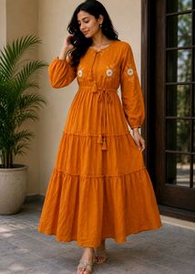 Mustard yellow Hand Embroidered Gown🤎