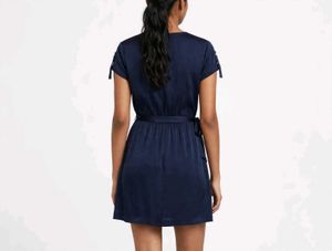 Navy Blue V-Neck Tie-Waist Dress