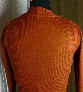 Rust Ribbed Mock Neck Crop Top