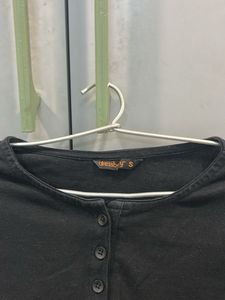 Black Crop Henley Top