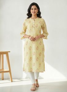 Yellow Floral Print Kurta