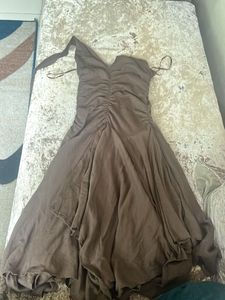 Brown Ruched halter Dress
