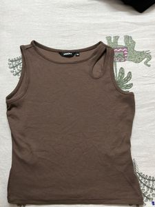 Brown Ribbed Cut-Out Tank Top