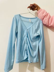 Blue Button-Down knit top
