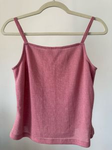 Pink Tank Top with Ruffle Trim