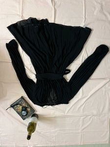 Chic Black Pleated Midi Dress