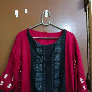 Beautiful Red Kurta with Black Embellishments