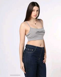Shein Spaghetti Strap Typographic Print Crop Cami