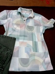 Stylish Geometric Print Shirt &amp; Olive Jeans Set