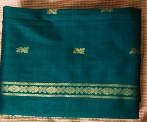 Beautiful Peacock blue Saree with Golden Border